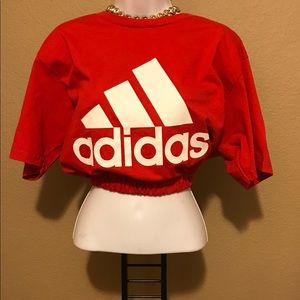 Adidas Red Elastic Waist Bomber Crop Top L